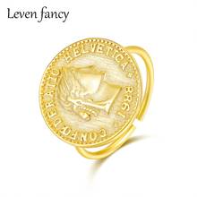 LEVEN FANCY-anillo de oro de 14K con forma geométrica, anillo con moneda de la Reina Elizabeth, sello Vintage, medalla de oro, joyería griega antigua, anillos redondos con encanto 2024 - compra barato