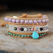 Unique Ethnic Leather Wrap Bracelets W/ Quartz Rhinestone Beaded 3 Strand Charm Bracelet Fashion Bohemian Jewelry Dropship 2024 - buy cheap