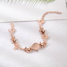 Cute Opal Leaves Rose Gold Bracelet Crystal Opal Stone Charming Bracelet Bangles Classical Wrist Jewelry for Lady Girls 2024 - buy cheap