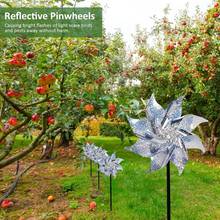 Pinwheel refletora 8 folhas para pássaros, moinho de vento rápido, luz a laser brilhante, rodas cintilantes de prata, 2021 2024 - compre barato