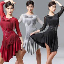 Latin Dance Dress Black Fringe Dress Competition Dance Costume Long Sleeve Wear Rumba Dress Red Performance Latin Dress VDB1251 2024 - buy cheap