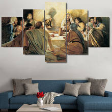 Christian Decor Painting 5 Panel Canvas Printing Painting Jesus Last Supper Home Decoration Wall Art Living Room Modular Picture 2024 - buy cheap