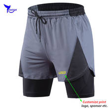 Customize LOGO Men 2 in 1 Running Shorts Gym Fitness Training Quick Dry Short Pants Male Summer Sports Bottom with Longer Liner 2024 - buy cheap