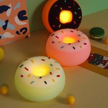 Luz da noite bonito donut forma recarregável toque 3 cores ajustável lâmpada luz decorativa 2024 - compre barato
