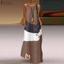 ZANZEA-vestido de verano Vintage sin mangas para mujer, vestido largo informal con costuras de Color, cuello redondo, 2021 2024 - compra barato