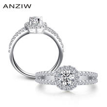 ANZIW-anillo de boda de plata de ley 0,5 con diamante de imitación, anillo de compromiso con Halo de corte redondo, para mujeres 2024 - compra barato