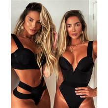 Conjunto de ropa de baño de cintura alta para mujer, bañador Sexy con cuello en V, Tops cortos sin mangas, triángulo lateral ahuecado, trajes de baño de una pieza para mujer, Bikini de verano 2021 2024 - compra barato