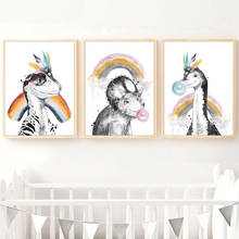 Pluma de arcoíris, dibujo de dinosaurio bebé, arte de pared, pintura en lienzo, carteles, impresiones nórdicas, decoración de pared para habitación de niños 2024 - compra barato