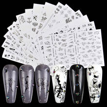 WUF 3D наклейки для ногтей черные линии геометрические Листья Сердце Дизайн ногтей Клей Слайдеры для маникюра украшения художественные наклейки 2024 - купить недорого