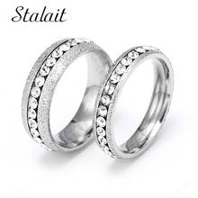 Statement Silver Color Titanium Stainless Steel Crystal Wedding Rings For Women Man Zircon Ring Fashion Wedding Brand Jewelry 2024 - buy cheap