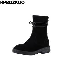 Front Lace Up Casual Ankle Boots Autumn Women British Combat Black Winter Round Toe Shoes Military Chunky Block Army Fur Suede 2024 - buy cheap