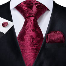 Mens Necktie Red Solid Silk Paisley Wedding Tie For Men DiBanGu Designer Handkerchief Cufflink Tie Set Fashion Business SJT-7189 2024 - buy cheap