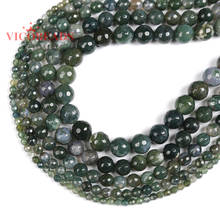 Natural Stone Faceted Moss Agates Round Gem Beads 15" Strand 4 6 8 10 12MM Pick Size For Jewelry Making 2024 - buy cheap