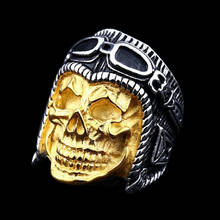 Men Jewelry Ring New Style Punk Stainless Steel Gothic Pilot Skull Ring For Men Accessories Party Gift 2024 - buy cheap