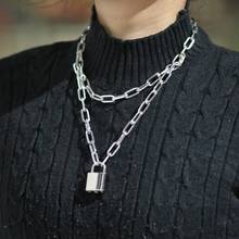 Newest Double Layer Key Lock Necklace Punk Link Chain Padlock Pendant Necklace Hiphop Women Men Fashion Gothic Jewelry 2024 - buy cheap