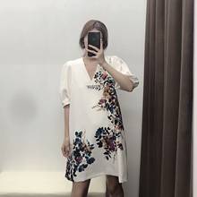 Dress women's spring and summer new style fashion temperament floral printing V-neck puff sleeve loose hooded dress women 2024 - buy cheap