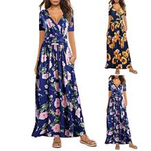 New Ladies Vintage Maxi Floral Print Summer Dress Women Slim Casual High Waist Pocket Bohemian Women Beach Dress Vestidos Female 2024 - buy cheap