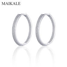 MAIKALE Luxury AAA Cubic Zirconia Hoop Earrings Silver Color Round Circle Earrings for Women Accessories Party Jewelry Gifts 2024 - buy cheap