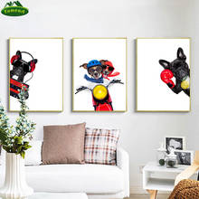 Boxing Dog Funny Animal Pet Bulldog Posters and Prints Kawaii Kids Room Music Black Dog Kids Room Decoration Canvas Paintings 2024 - buy cheap