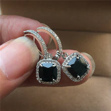 Luxury Female Crystal Black Zircon Stone Earrings Blue Green Square Drop Earrings Silver Color Wedding Earrings For Women 2024 - buy cheap