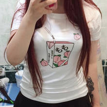 Juice Japanses-Camiseta con dibujos animados de Peach Grunge para mujer, remera Harajuku Kawaii rosa, ropa informal Tumblr, Tops 2024 - compra barato