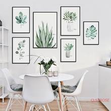 Aquarela minimalista planta verde pintura da lona moderna decoração para casa fresco parede arte fotos para o quarto nórdico cartaz 2024 - compre barato