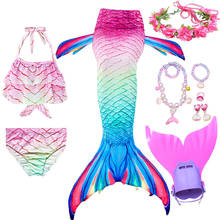 Kids Mermaid Tail for Girls Swimmable Swimming Suit Halloween Costume Swimsuit with Monofin Bikini Dress Necklace Set 2024 - buy cheap