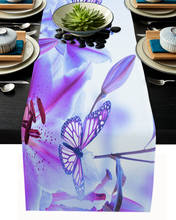 Purple Butterfly Lily Flower Table Runner Kitchen Decor Tablecloth Placemat Hotel Home Wedding Decor Table Runners 2024 - buy cheap