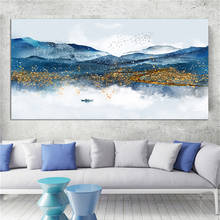 Pintura de diamante con paisaje de montaña azul y dorado, arte de pared, pintura abstracta moderna, bordado completo de diamantes EE1921 2024 - compra barato