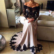 Elegant Robe De Soiree Off the Shoulder Long Evening Dress Full Sleeves Black Lace Bodice Women Vintage Prom Gown 2020 2024 - buy cheap