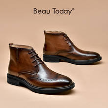 Beautoday ankle boots brogue homens genuíno couro de vaca apontou toe laço-up outono inverno sapatos masculinos feitos à mão 54105 2024 - compre barato