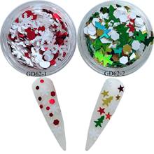 Glitter para decoração de unhas gd62, peças de glitter mistura para arte de unha, vermelho e verde, brilhante, série de natal 2024 - compre barato