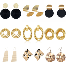 Exaggerated Metal Geometric Dangle Earrings Statement Earrings for Women Black Gold Color Dangle Drop Earings Fashion Jewelry 2024 - buy cheap