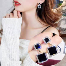 Korean Jewelry Fashion Gold Statement Earrings 2019 Black Square Geometric Earrings For Women Luxury Crystal Wedding Earrings 2024 - buy cheap