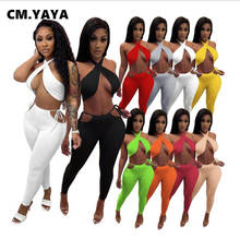 CM.YAYA Sexy Club Party Matching Women's Set Outfits Halter Crop Top and Cut Waist Pants Two Piece Set Sport Tracksuit Sweatsuit 2024 - buy cheap