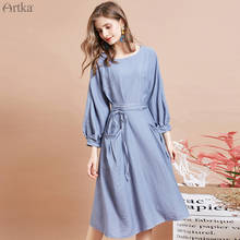 ARTKA 2019 Autumn New Women Dress Vintage Solid Color Long Sleeve Dresses For Women O-Neck Long Derss With Belt LA15197Q 2024 - buy cheap