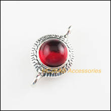 8 New Flower Charms Red Glaze Round Connectors Tibetan Silver Tone 13x22.5mm 2024 - buy cheap