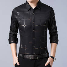 Camisa xadrez de luxo masculina, camisa social para homens, manga longa, slim fit, moda masculina, primavera 2020 2024 - compre barato