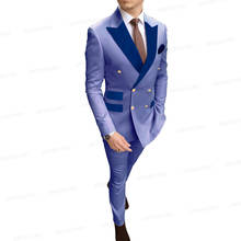 Botão de ouro roxo terno masculino negócios wear jacket feito sob encomenda moda noivo casamento terno formatura smoking blazer com calças 2 peças 2024 - compre barato