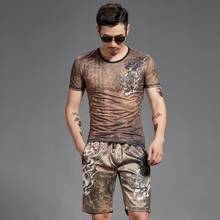 Chinese style summer casual high-quality men's breathable T-shirt + casual shorts ice silk printing 2-piece set 2024 - buy cheap