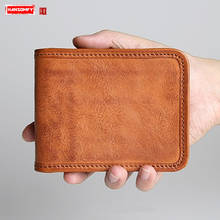 Men's Wallet Mael Retro Leather Short Wallet Cross Section Zipper Card Holder Coin Purse Vegetable Tanned Leather Wallets Tide 2024 - buy cheap