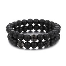 Pulsera con cuentas de piedra negra mate para hombre, brazalete de bolas de cobre, CZ, accesorios, 8mm, 2 unids/set/Set 2024 - compra barato