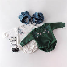Macacão bordado para bebês meninos e meninas, roupas de bebês recém-nascidos de lã com chapéu, outono e inverno, macacão para crianças pequenas 2024 - compre barato
