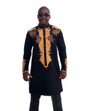 Мужская длинная рубашка с принтом Дашики в африканском стиле, модель 2020 года, брендовая приталенная рубашка с воротником мандарин, Мужская черная одежда с длинными рукавами в африканском стиле 2024 - купить недорого