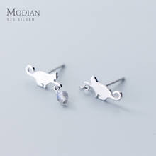 Modian 100% 925 Sterling Silver Cute Sweet Cat Stud Earrings Trendy Crystal Earrings for Women Fashion Silver Korean Jewelry 2024 - buy cheap