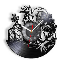 Zombie's Coming Out Wall Clock With LED Backlight Crazy Halloween Decor Bats Tomb Wild Flowers Retro Vinyl LP Record Wall Clock 2024 - buy cheap