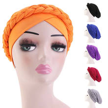 Turbante trenzado para mujeres musulmanas, Hijab, gorro de quimio, bufanda para el cáncer, pañuelo para la cabeza, gorro para la pérdida de cabello, moda de Color sólido 2024 - compra barato