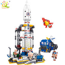 Huiqibao-blocos de construção espacial, 664 peças, rocket city, lançadeira espaçosa, astronauta, porco, gatos, figuras, brinquedos, crianças 2024 - compre barato