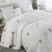 Flores bordados acolchoado 100% algodão colcha cama capa tamanho da folha de cama 260x240cm cobertor fronhas 3 peças 2024 - compre barato