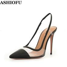 ASHIOFU Handmade New High Heels Sandals PVC Leather Sexy Stiletto Dress Shoes Pointed-toe Daily Wear Fashion Sandals Black Shoes 2024 - buy cheap